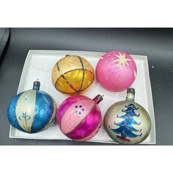 5 Vintage Christmas Ornaments Mercury Glass Micah Hand Painted Poland Gorgeous! - Picture 1 of 5